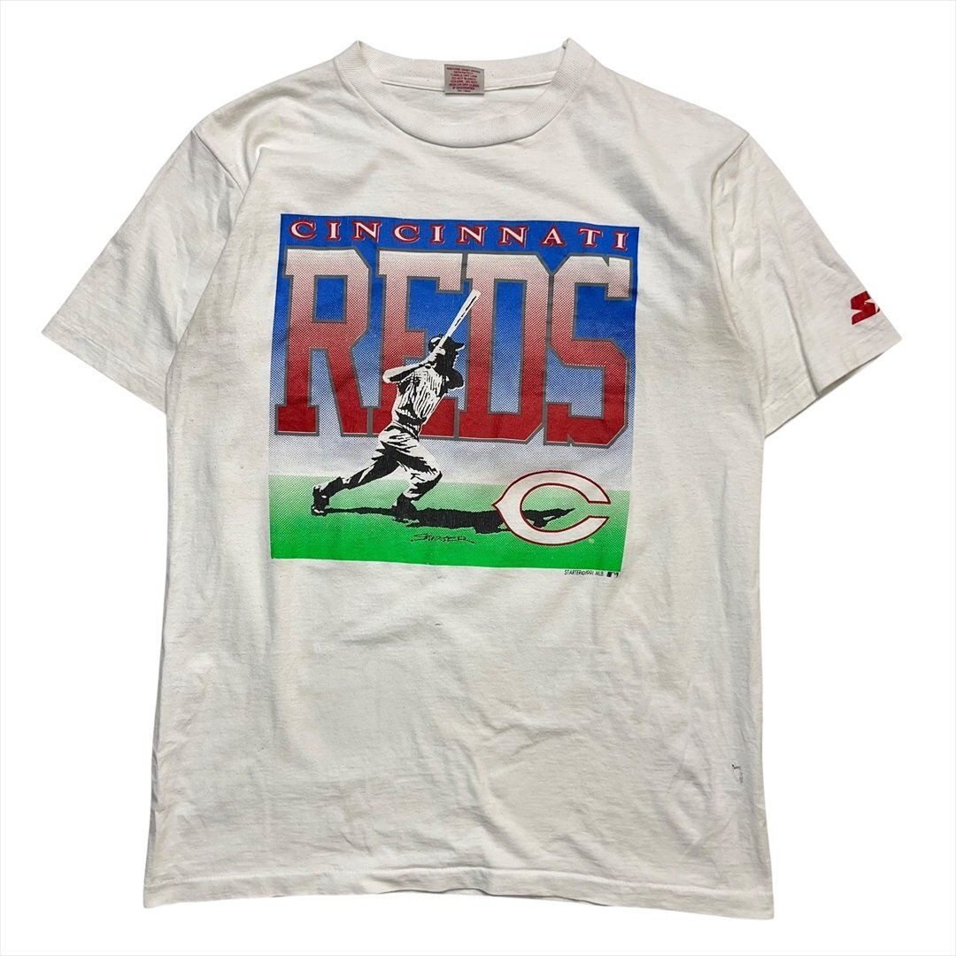 Vintage 90s Argo MLB STARTER シンシナティ レッズ Tシャツ 半袖 ホワイト 古着 メンズ L USA製 シングルステッチ メジャー ヴィンテージ拍卖