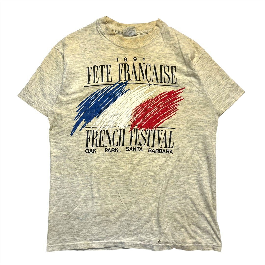 Vintage 90s Hanes ヘインズ FETE FRANCAISE フランス祭り イベント Tシャツ 半袖 グレー 古着 メンズ L USA製 ヴィンテージ ビンテージ拍卖