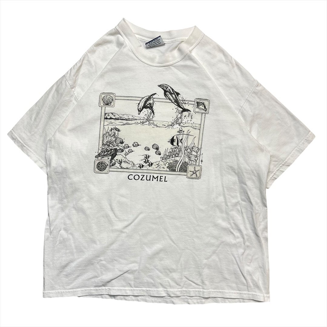 Vintage 90s-00s DEL SOL Cozumel プリント Tシャツ 半袖 ホワイト 古着 メンズ FREE ビッグサイズ メキシコ コスメル島 ヴィンテージ拍卖