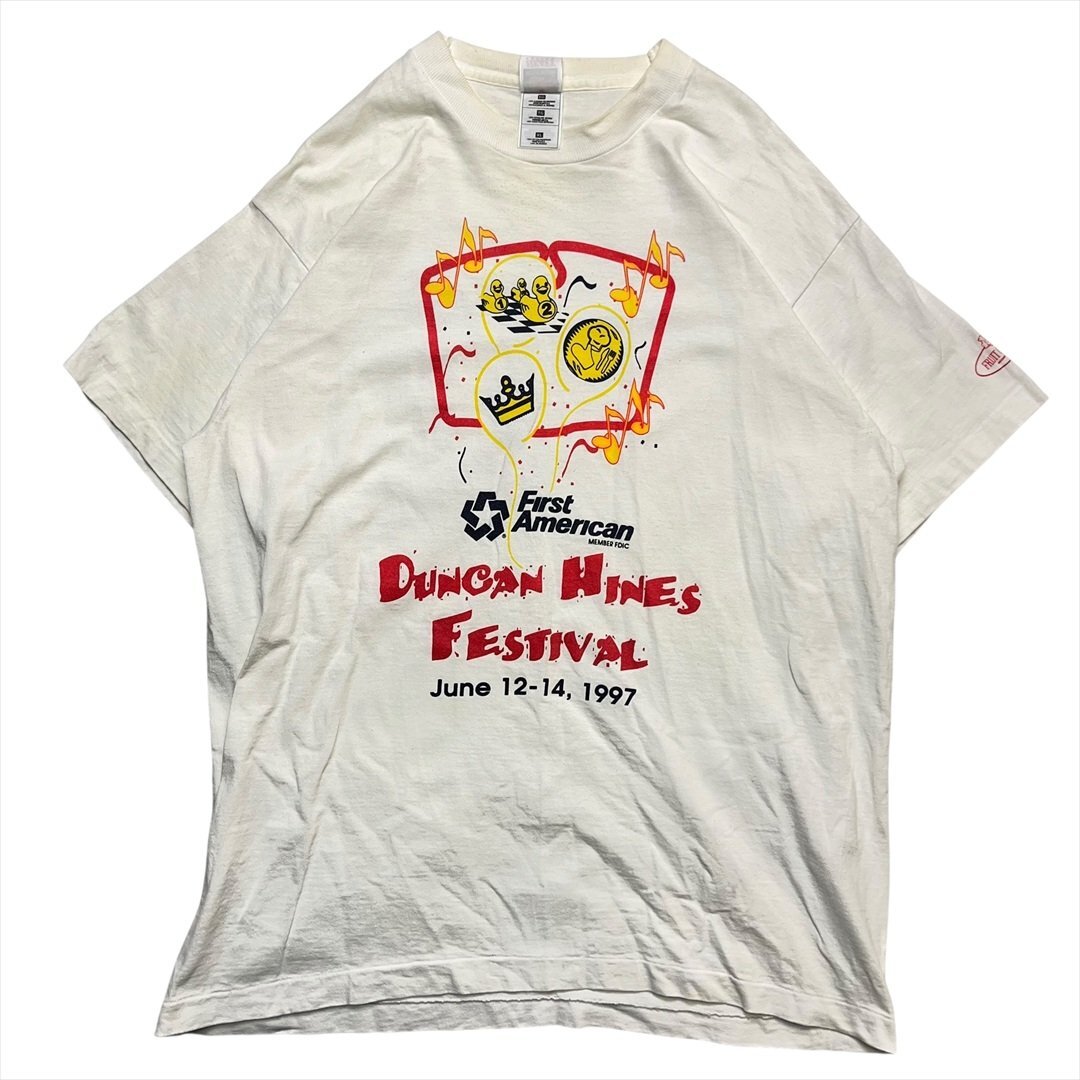 Vintage 90s フルーツオブザルーム Duncan Hines Festival Tシャツ 半袖 ホワイト FRUIT OF THE LOOM 古着 メンズ XL USA製 ヴィンテージ拍卖