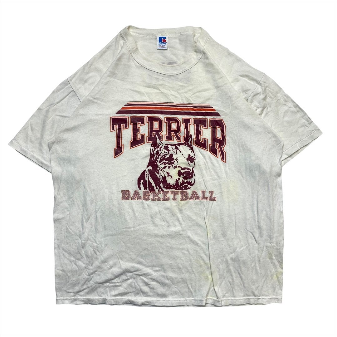 Vintage 90s Russell ラッセル TERRIER BASKETBALL ロゴ Tシャツ 半袖 ホワイト 古着 メンズ XL USA製 ヴィンテージ ビンテージ拍卖