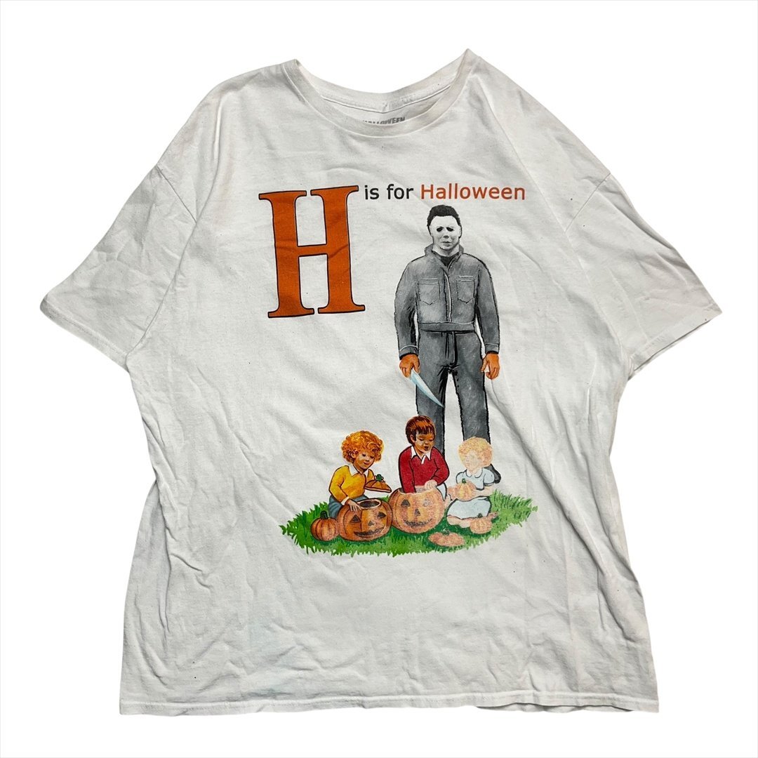 Vintage Halloween ハロウィン マイケル・マイヤーズ ブギーマン プリント Tシャツ 半袖 ホワイト 古着 メンズ XL ビッグサイズ ビンテージ拍卖