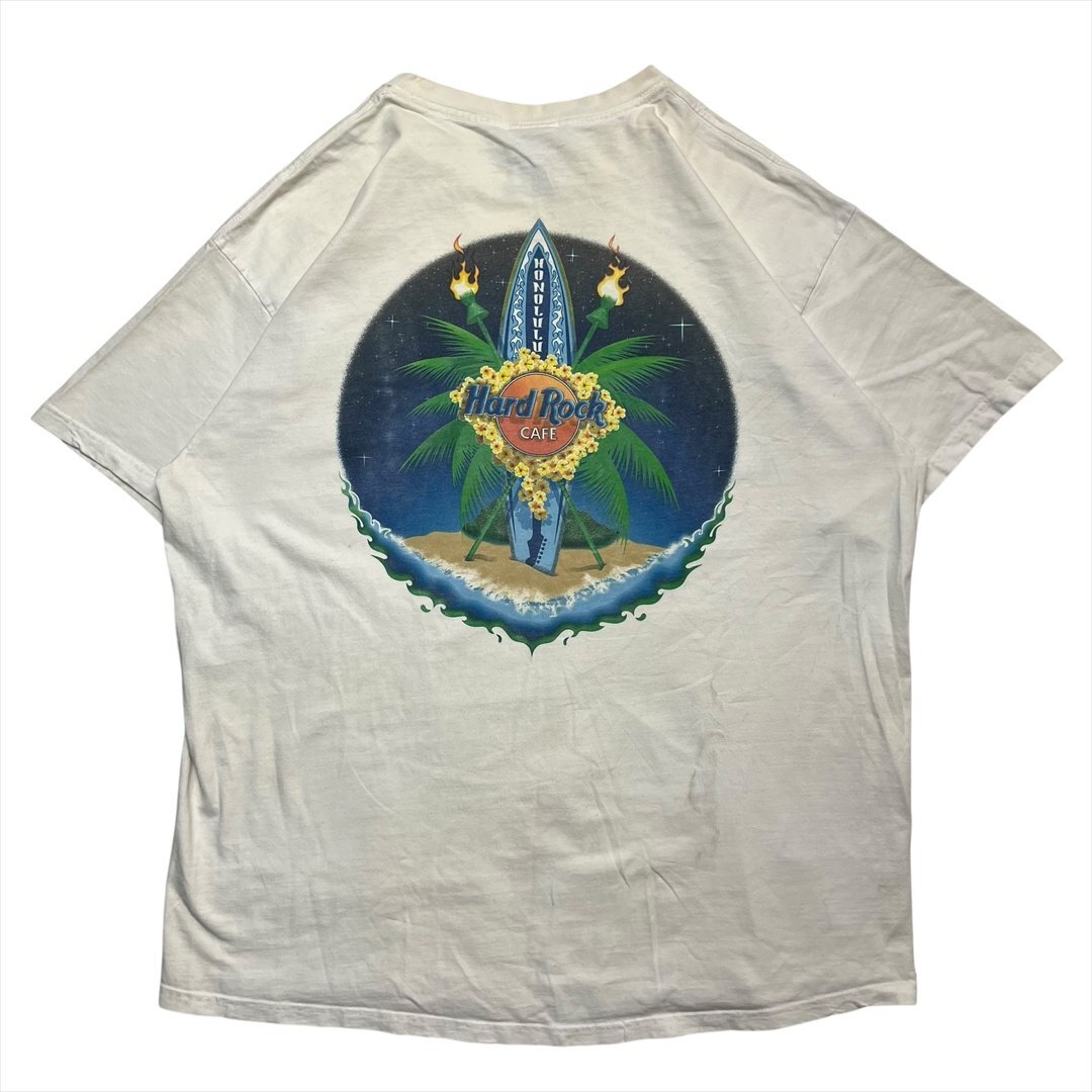 Vintage 90s ハードロックカフェ HONOLULU ホノルル プリント Tシャツ 半袖 ホワイト Hard Rock CAFE 古着 メンズ XL ヴィンテージ拍卖