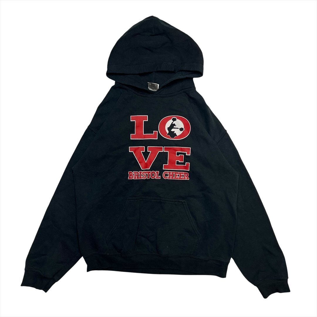 Vintage GILDAN ギルダン LOVE BRISTOL CHEER ロゴ パーカー ブラック 古着 レディース M チアダンス フーディ ヴィンテージ ビンテージ拍卖