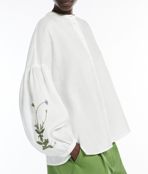 新品8.2万 マックスマーラ 麻素材セットインスリーブ シャツブラウス 白 MaxMara WEEKEND拍卖