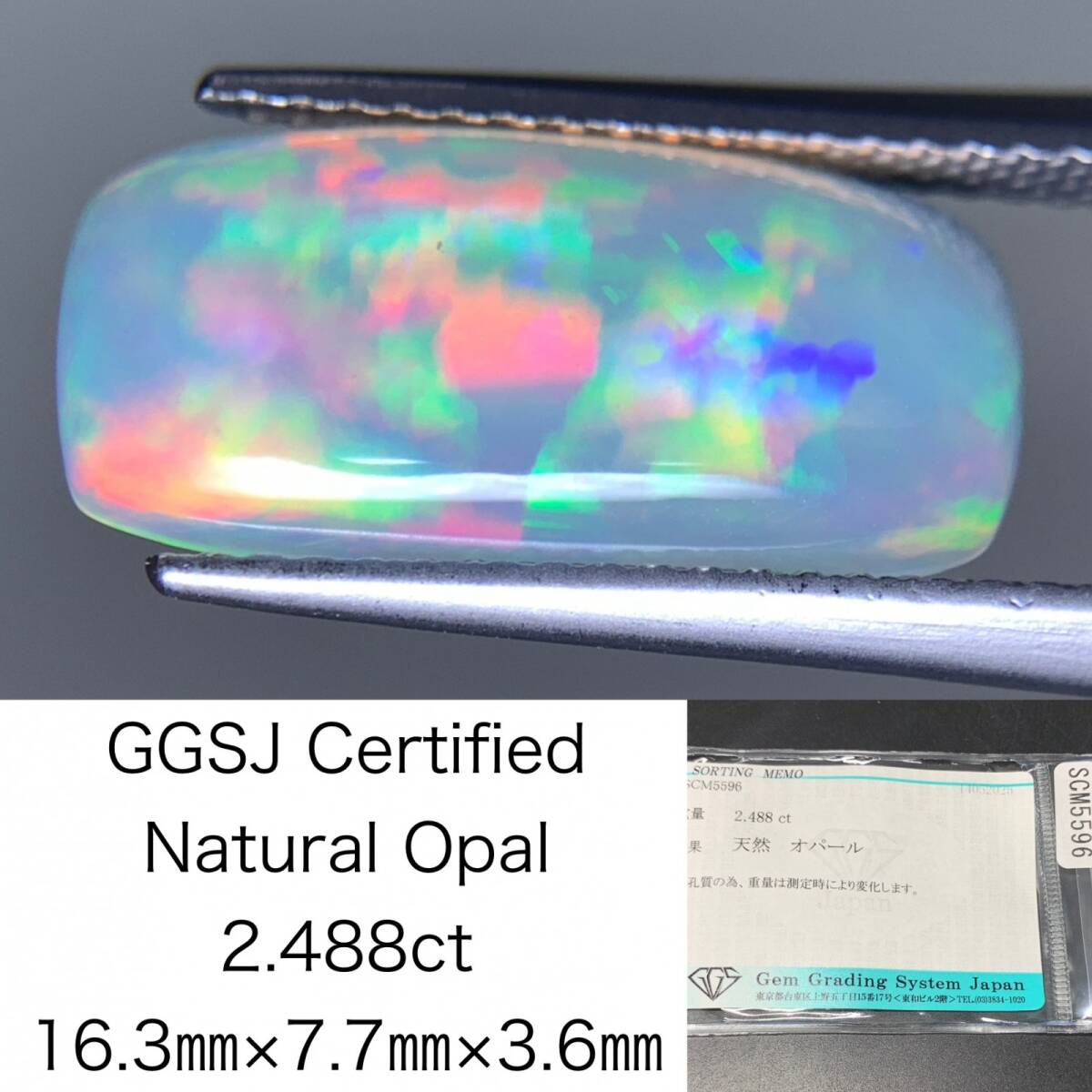 オパール 天然 2.488ct 宝石ソーティング付き 16.3×7.7×3.6 ラッピング無料 ルース( 裸石 ) 5169Y拍卖