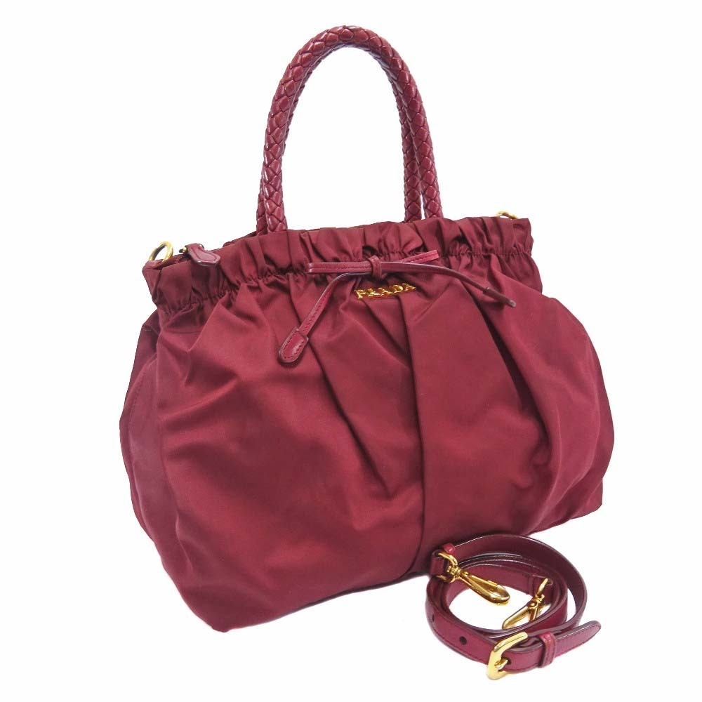 プラダ 2WAY ショルダーバッグ ハンドバッグ レディース ナイロン レザー レッド BN1970 中古 送料無料 PRADA拍卖