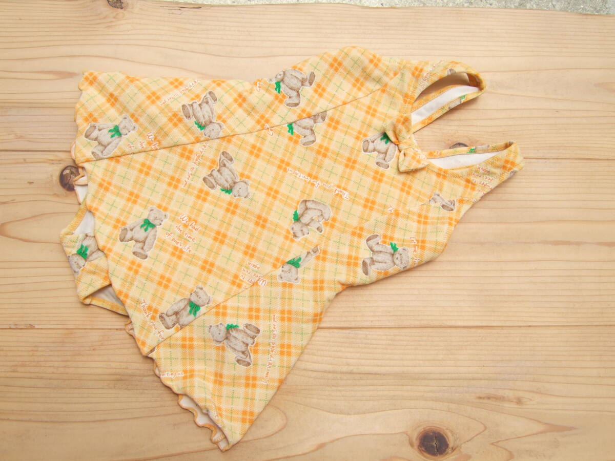*美品!キッズ女の子くま柄オレンジチェックワンピース水着140センチ(8)* 拍卖