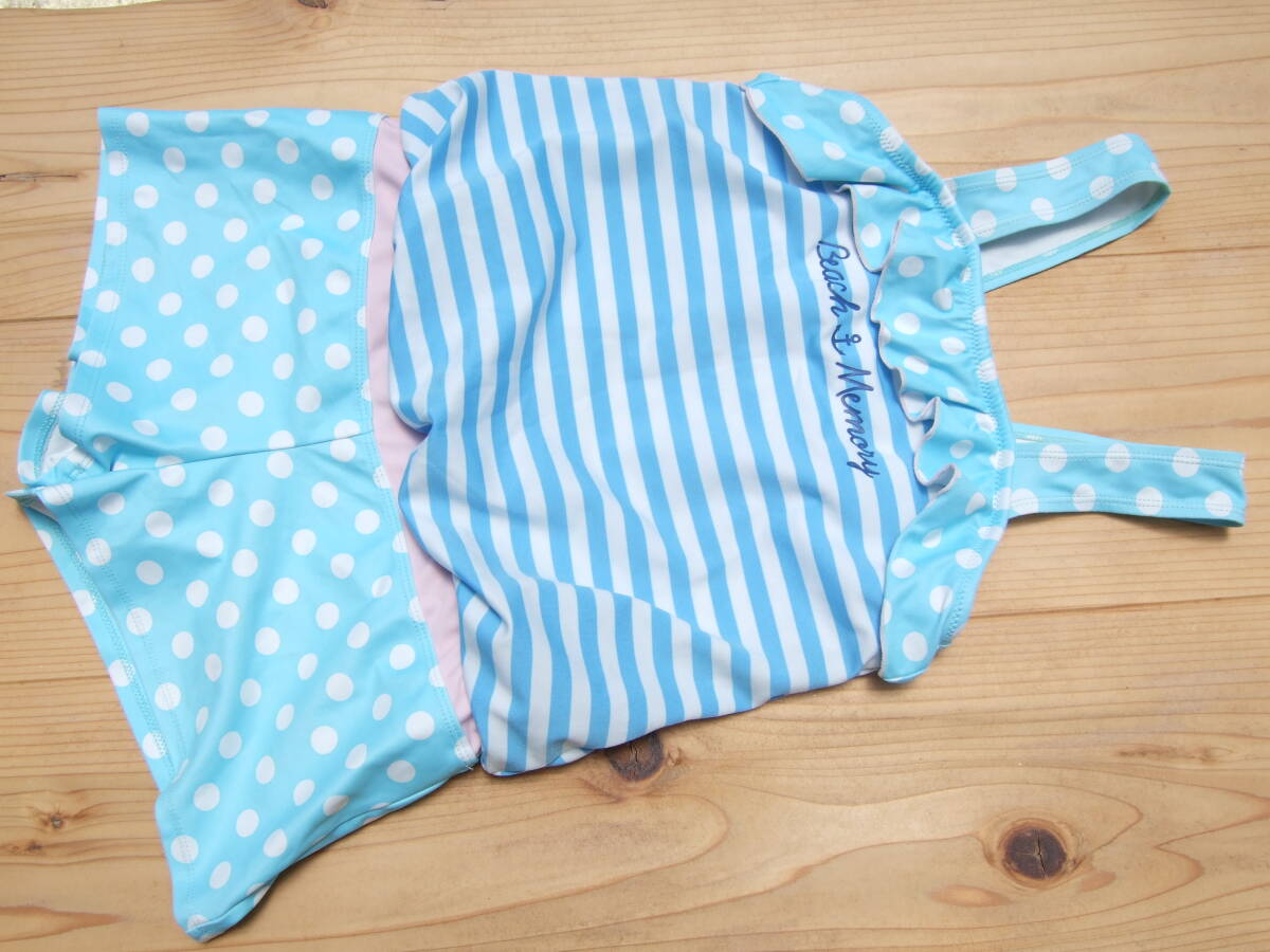 *美品!キッズ女の子ボーダー&水玉柄水色ワンピース水着150センチ(7)*拍卖