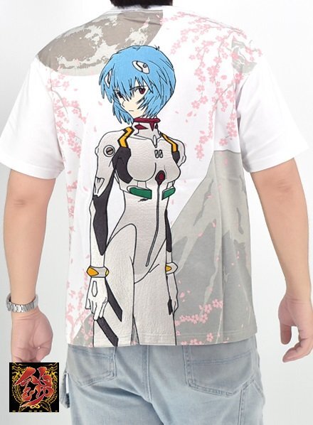 EVANGELION×錦 綾波富士桜半袖Tシャツ◆錦 ホワイト Lサイズ 585352 和柄 和風 刺繍 新世紀 エヴァンゲリオン 綾波レイ拍卖