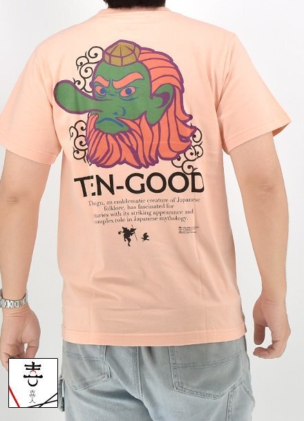 TEN-GOOD半袖Tシャツ◆喜人 コーラルピンク Lサイズ KJ-52011 和柄 和風 天狗 ネオンカラー きじん拍卖