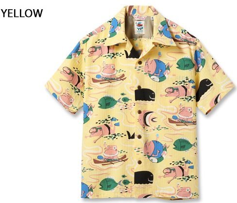 ドビーコットンアロハシャツ「OCEAN ACTIVITIES」by 柳原良平 with MOOKIE◆SUN SURF イエロー Mサイズ SS39538 サンサーフ拍卖