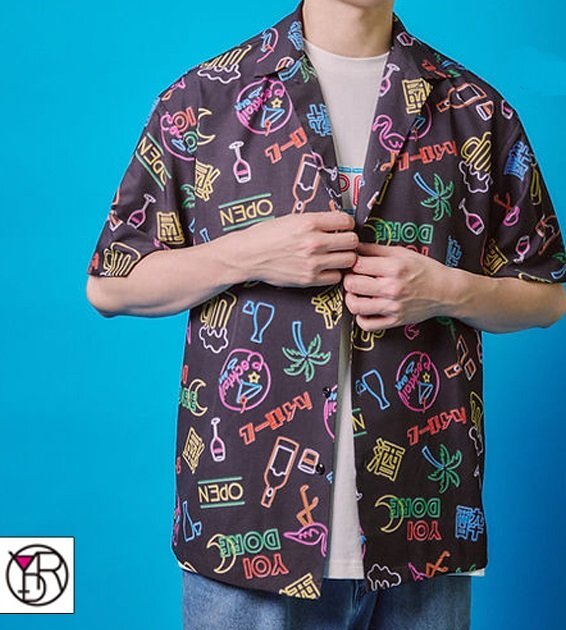 酒ネオンアロハシャツ◆YOIDORE ブラック Mサイズ M(中ジョッキ) 825711 ヨイドレ 酔いどれ ハワイアン拍卖