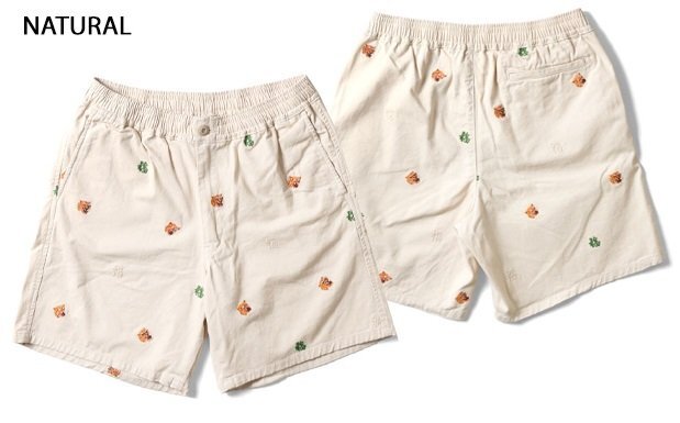 ツイル総刺繍イージーショーツ◆HOUSTON ナチュラル Lサイズ 10162 ヒューストン ハーフパンツ 虎 ベトジャン風拍卖