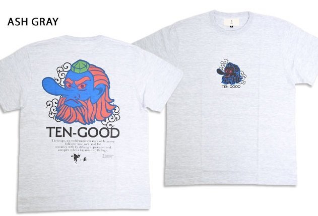 TEN-GOOD半袖Tシャツ◆喜人 アッシュグレー XXLサイズ KJ-52011 和柄 和風 天狗 ネオンカラー きじん拍卖