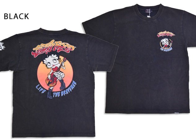 BR×BETTYコラボ フロスト加工半袖Tシャツ◆The BRAVE-MAN ブラック Mサイズ BBB-2515 ブレイブマン ベティーちゃん 刺繍 バイカー拍卖