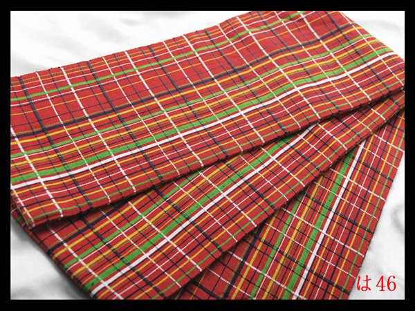 【は46】厳選逸品 半幅帯 小袋帯浴衣帯 間道紋 紅海老茶色地 ◇検◇着物簪袋帯名古屋帯和装小物帯締め拍卖