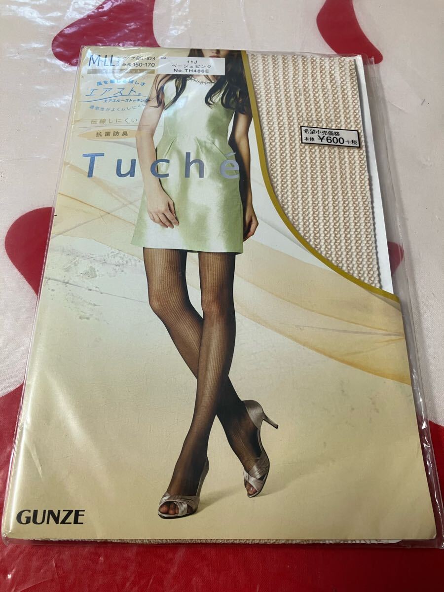 袋破れ gunze tuche エアスト エアスルー パンティストッキング 伝線しにくい 風を感じる涼しさ ストライプネット ベージュピンク M-LL拍卖