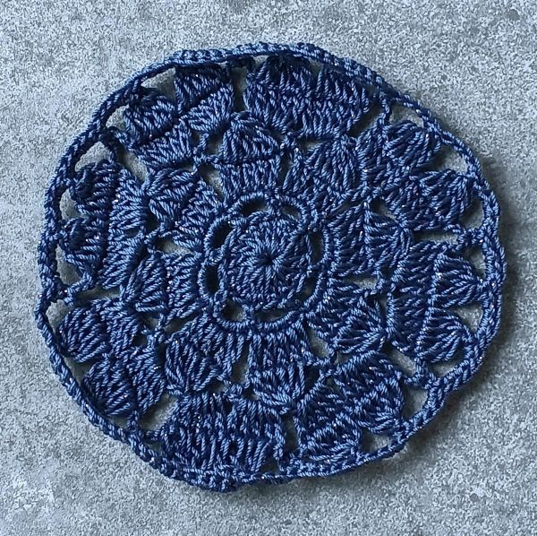 ハンドメイド レース編み ドイリー コースター ネイビー 11cm拍卖