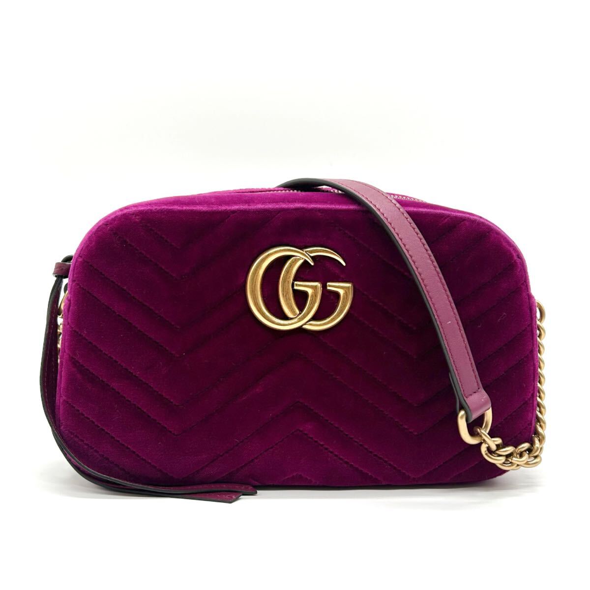 GUCCI グッチ 美品 GGマーモント チェーンショルダーバッグ ベロア パープル ショルダーバッグ 447632 斜め掛け クロスボディ 拍卖
