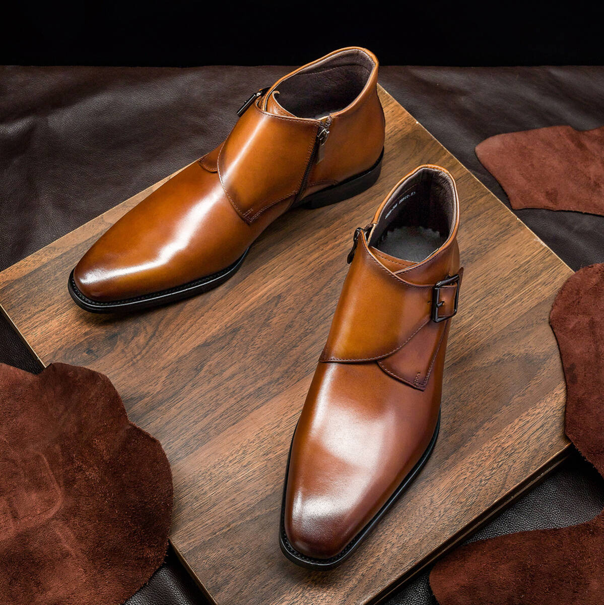 チェルシーブーツ ブーツ メンズシューズ 牛革 ビジネスシューズ イギリス風 モンクストラップ 本革 紳士靴 ブラウン 24.5cm LIST0994拍卖