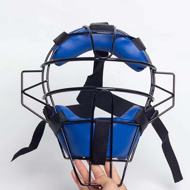 キャッチャーカバー 野球 ソフトボール 練習 審判 キッズから大人 顔面保護 防具 キャッチボール 肉厚クッション 調節可能 ブルー KOMA008拍卖