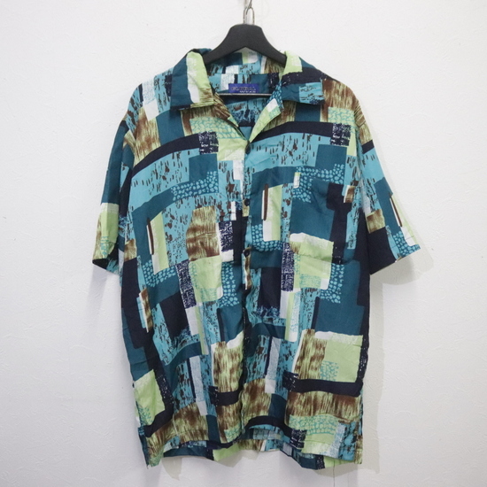 B668 2000年代製 GLOBAL 半袖シャツ■00s 表記XLサイズ グリーン オープンカラー アメカジ ストリート 古着 古着卸 激安 希少 90s 80s拍卖