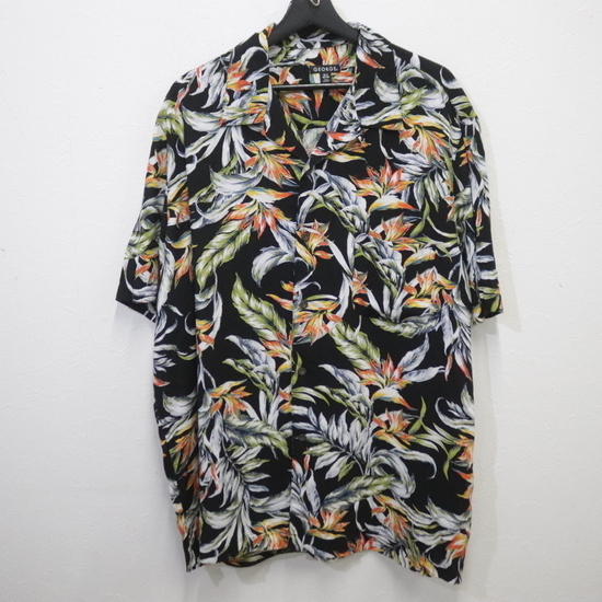 B686 2000年代製 GEORGE 半袖シャツ■00s 表記XLサイズ ブラック 黒 アメカジ レーヨン オープンカラー 古着 古着卸 オールド 激安 希少 検拍卖