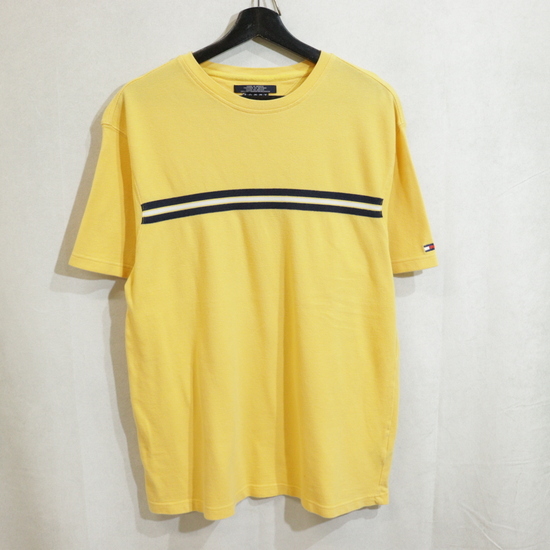 n547 2002年製ビンテージ TOMMY HILFIGER トミーヒルフィガー 半袖プリントTシャツ■00s 表記Lサイズ イエロー カノコ 古着 激安拍卖