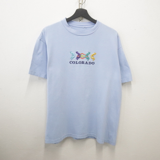 R43 2000年代製 半袖Tシャツ■00s 約Mサイズ ブルー 刺繍 COLORADO ネイティブ 古着 アメカジ ストリート 90s 80s 70s 60s 50s 激安 古着卸拍卖