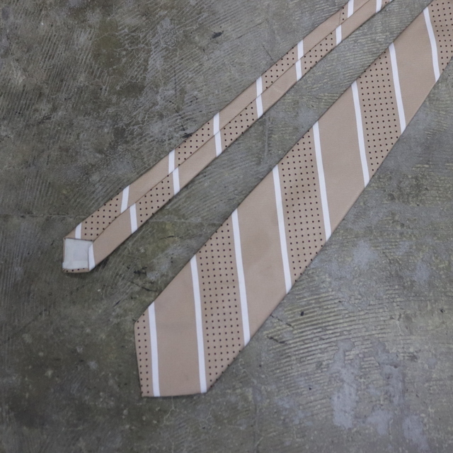 NT392 80sビンテージ Dior ディオール ネクタイ■1980年代製 ベージュ ドット ストライプ アンティーク 雑貨 アクセサリー 古着 アメカジ拍卖