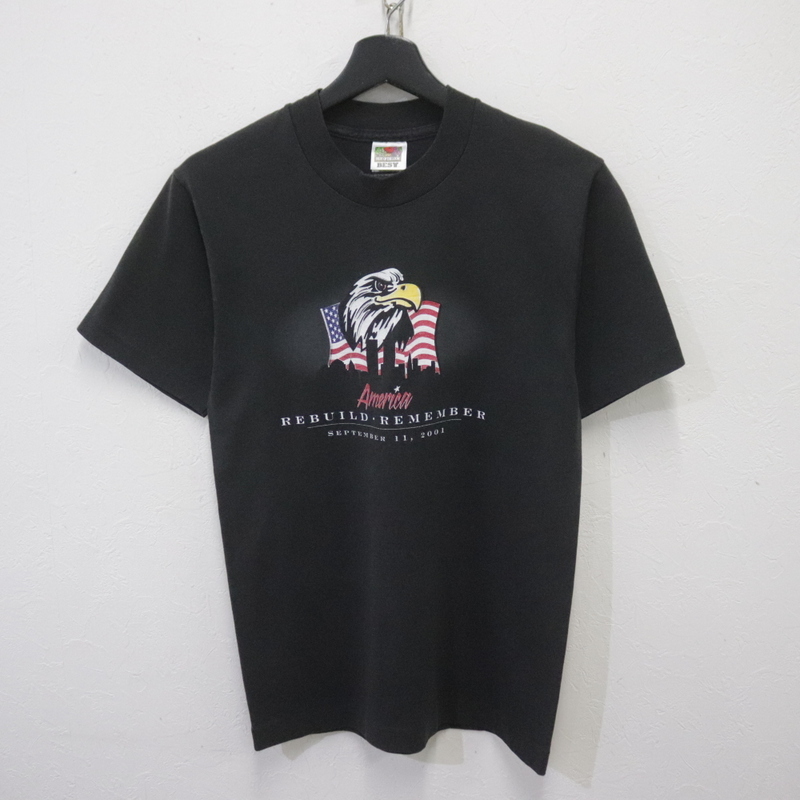 t891 2001年製ビンテージ フルーツオブザルーム 半袖プリントTシャツ■00s 表記Sサイズ 黒 ブラック イーグル アメカジ ストリート 古着拍卖