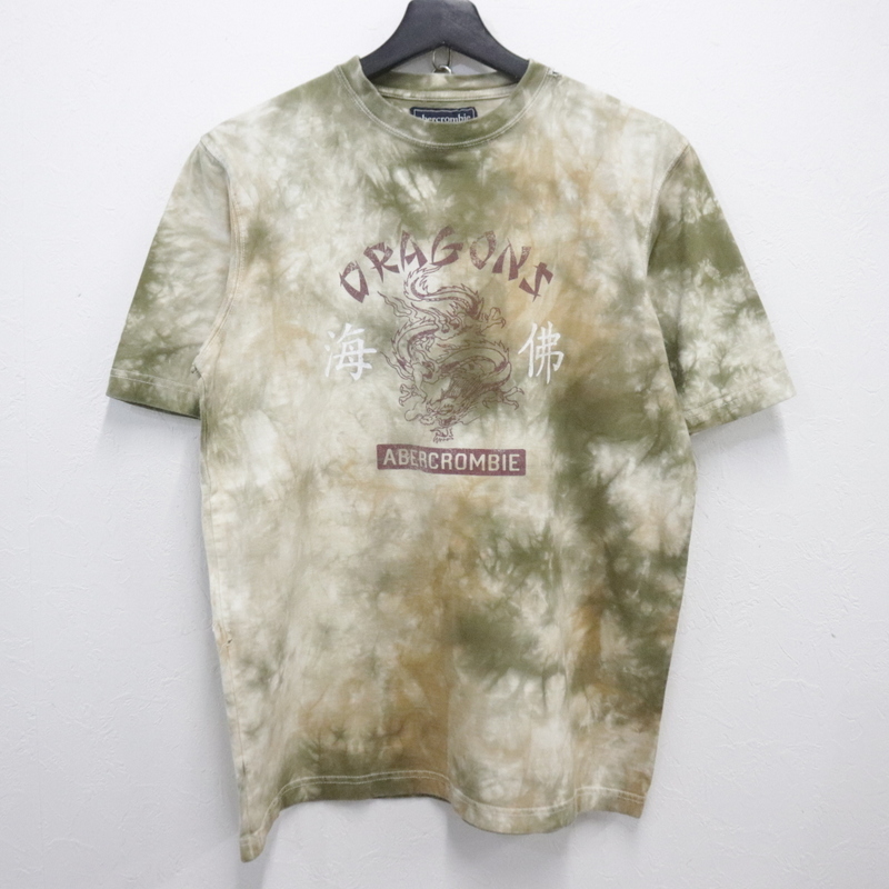 t894 2000年代製 abercrombie 半袖Tシャツ■00s 表記XLサイズ ベージュ タイダイ ドラゴン アメカジ ストリート 古着 ヴィテージ 激安拍卖