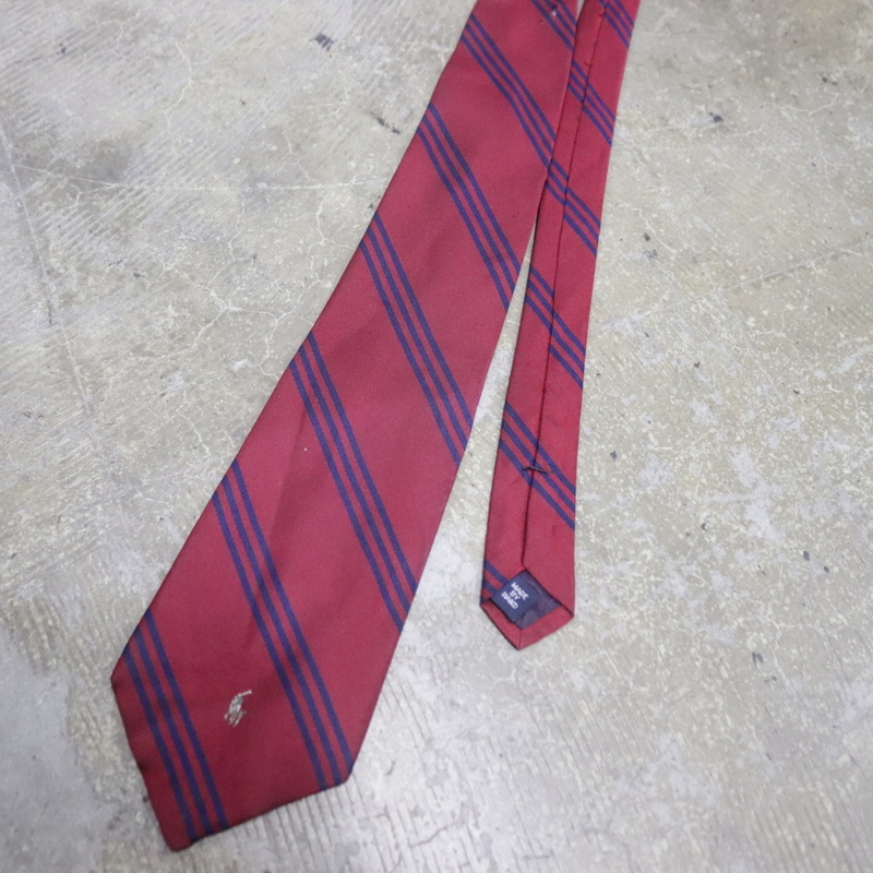 NT597 90sビンテージ Poloラルフローレン ネクタイ USA製■1990年代製 赤 レッド シルク ストライプ アンティーク 雑貨 アクセサリー 古着拍卖