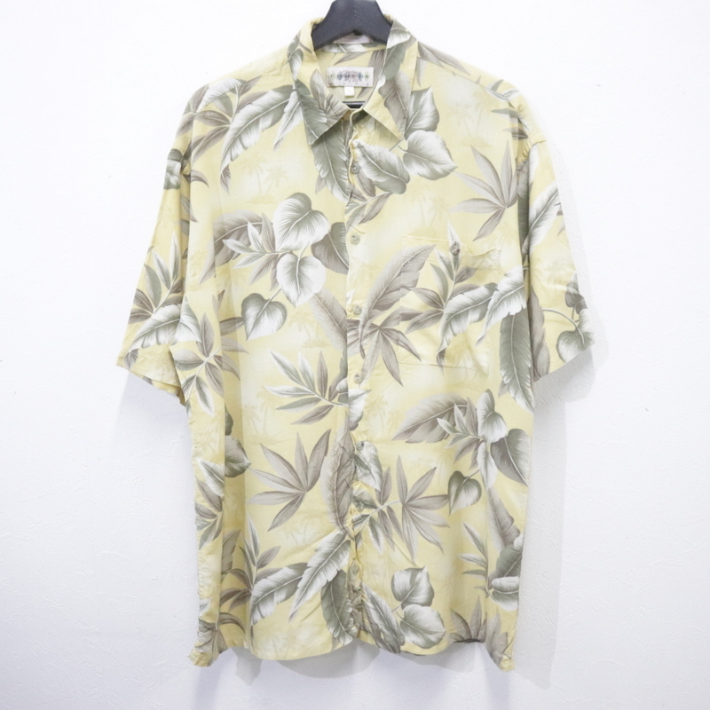 M653 90sビンテージ CAMPIA 半袖アロハシャツ■1990年代製 表記Lサイズ イエロー レーヨン ボタニカル アメカジ ストリート 古着 80s 70s拍卖