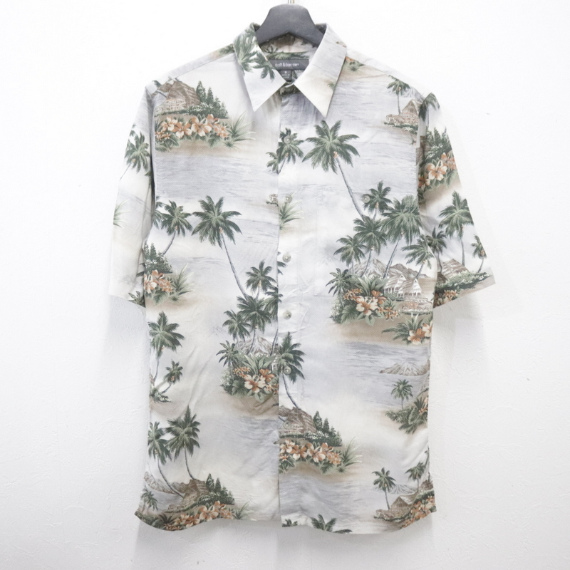 W450 2000年代製 croft&barrow 半袖アロハシャツ■00s 表記Sサイズ グレー 灰色 レーヨン ハイビスカス アメカジ 古着 古着卸 オールド 90s拍卖
