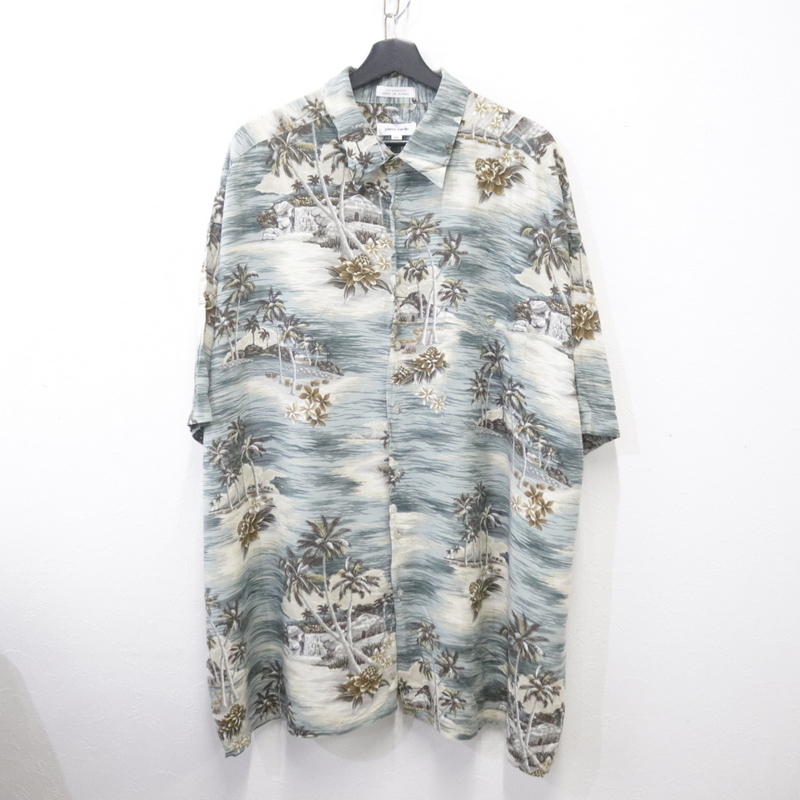 P869 90sビンテージ Pierre Cardin ピエールカルダン 半袖アロハシャツ■1990年代製 表記2XLサイズ ブルー レーヨン パームツリー拍卖