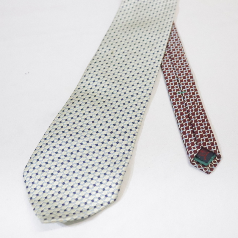 NT812 90sビンテージ トミーヒルフィガー ネクタイ■1990年代製 アイボリー 総柄 2トーンカラー シルク 雑貨 小物 アンティーク 古着 激安拍卖