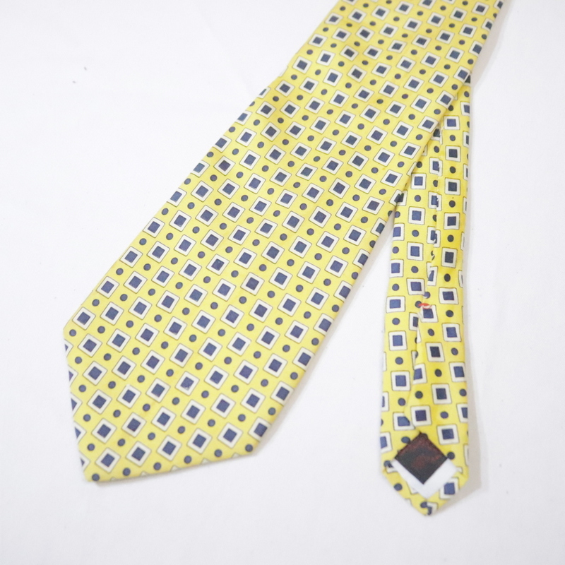 NT819 90sビンテージ チャップスラルフローレン ネクタイ■1990年代製 イエロー シルク 総柄 雑貨 小物 アンティーク 古着 激安 アメカジ拍卖