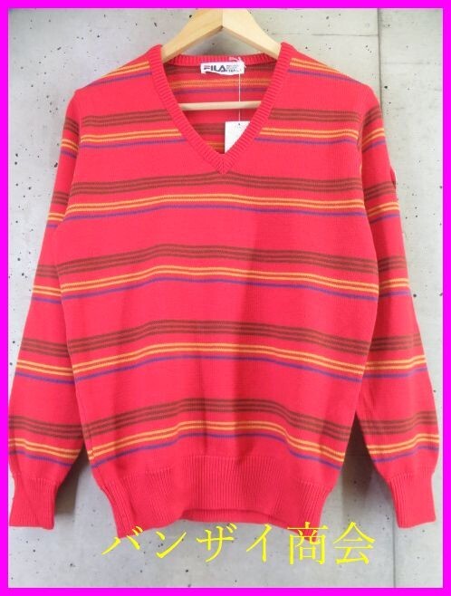 5260b14◆新品です◆ヴィンテージデッドストック◆FILA フィラ ボーダー柄 ウールニットセーター 2/ポロシャツ/ビヨンボルグ/ジャケット拍卖