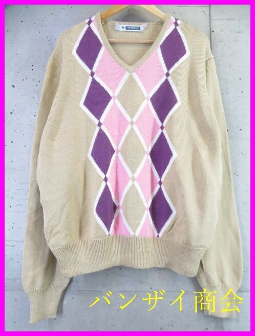 5260b13◆美品です◆J.LINDEBERG ジェイ リンドバーグ アーガイル柄 コットンニットセーター XL/ゴルフジャケット/ポロシャツ/パンツ拍卖