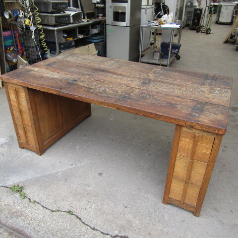 【埼玉発】アンティークデスク ヴィンテージデスク アンティーク家具 レトロ おしゃれ 流木系 天板と脚分割可★6-0527拍卖