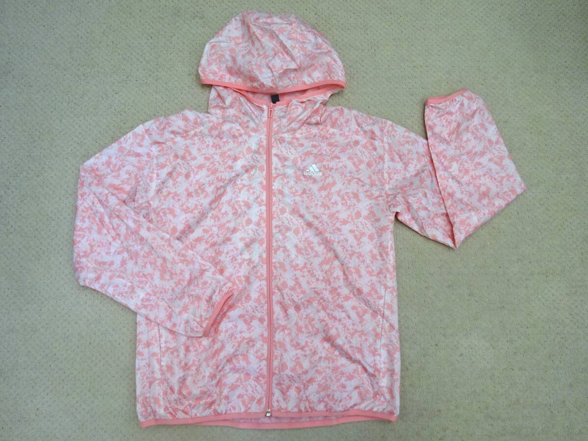 ほぼ新品 adidas アディダス★花柄 フード付き フルジップ 裏地付き ウィンドブレーカー L拍卖