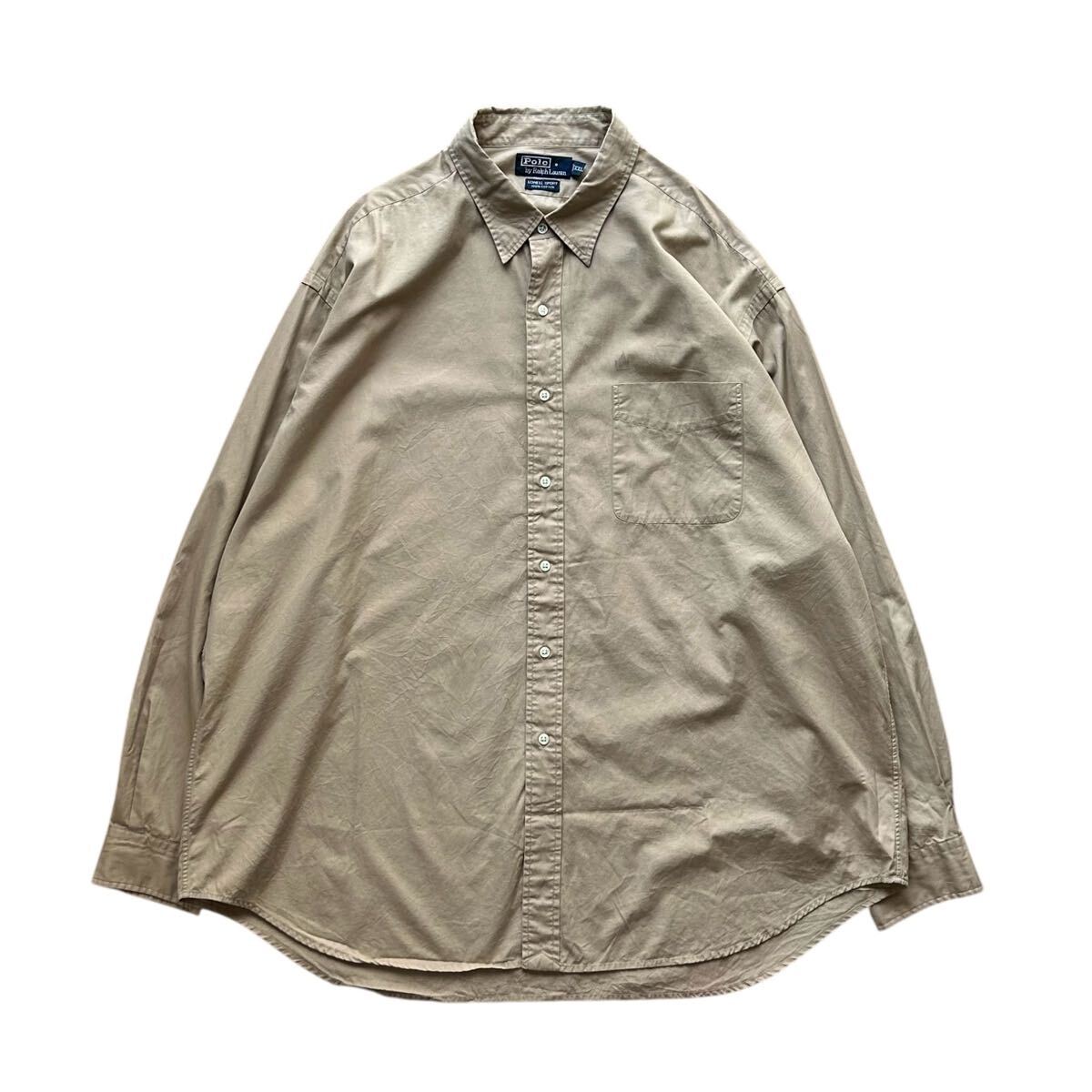 Polo Ralph Lauren ポロラルフローレン L/S シャツ XXLサイズ ベージュ LOWELL SPORT ポニーなし コットン100% レギュラーカラー 長袖 拍卖