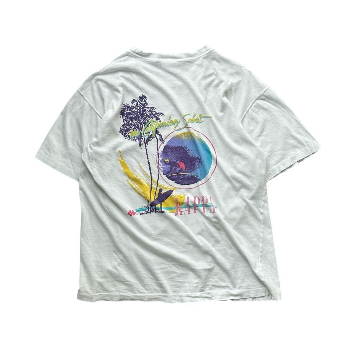 ITALY製 80’s Kappa Sport カッパ スポーツ Tシャツ ヴィンテージ 白 ホワイト シングルステッチ 両面プリント サーフ ストリート拍卖