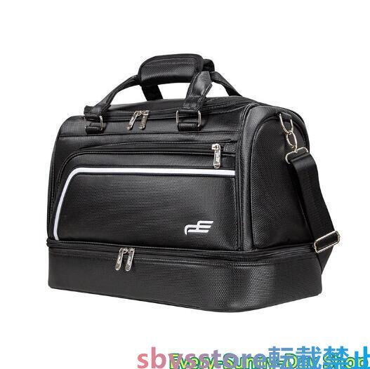 上質ゴルフトートバッグ 二層式 ラウンドトート PUレザー 2WAY シューズポケット付き ショルダー付き 防水 大容量 ジム 旅行 出張 ブラック拍卖