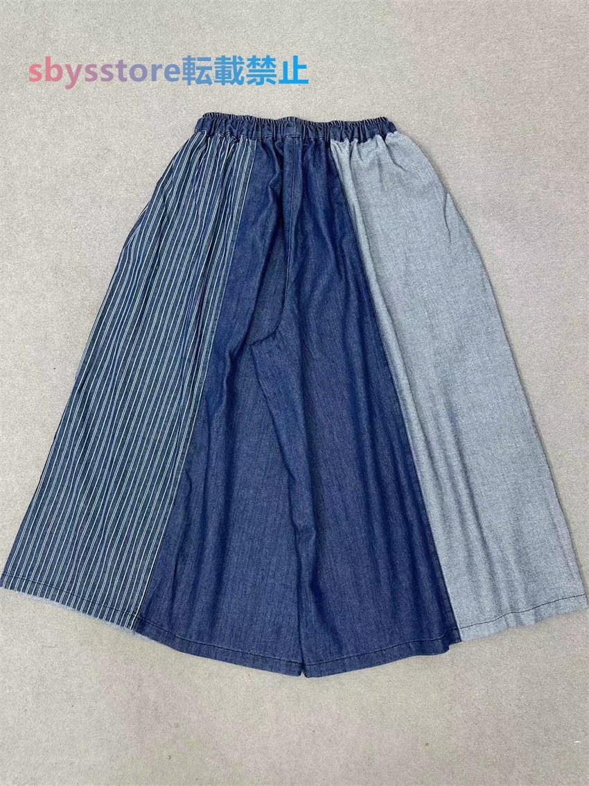 推薦デニム ガウチョパンツ 大人可愛 ゆったり オシャレ フリーサイズ ナチュラル 綿100%コットン チェック柄拍卖