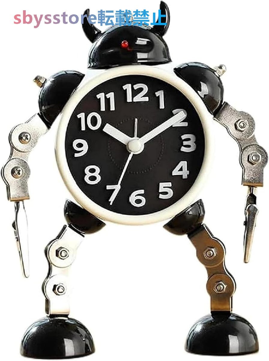 ステンレス製 静音 ロボット目覚まし時計 非カチカチ 点滅アラーム 小型 シンプル拍卖