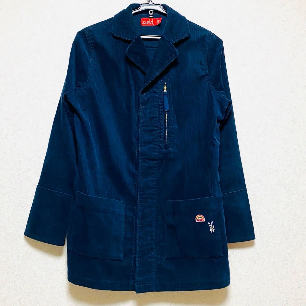 X-girl エックスガール ジャケット レディース2 M コート 縦ライン コーデュロイ 長袖 春 カバーオール ネイビー 紺色 日本製拍卖