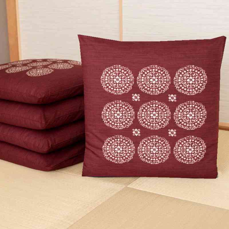 座布団カバー 5枚組 日本製 55×59cm 銘仙判 小紋柄 エンジ 日本の伝統美 オシャレ拍卖